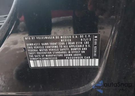 2013 Volkswagen Jetta 2.5L Se из США, поврежденный, VIN 3VWDP7AJXDM353228